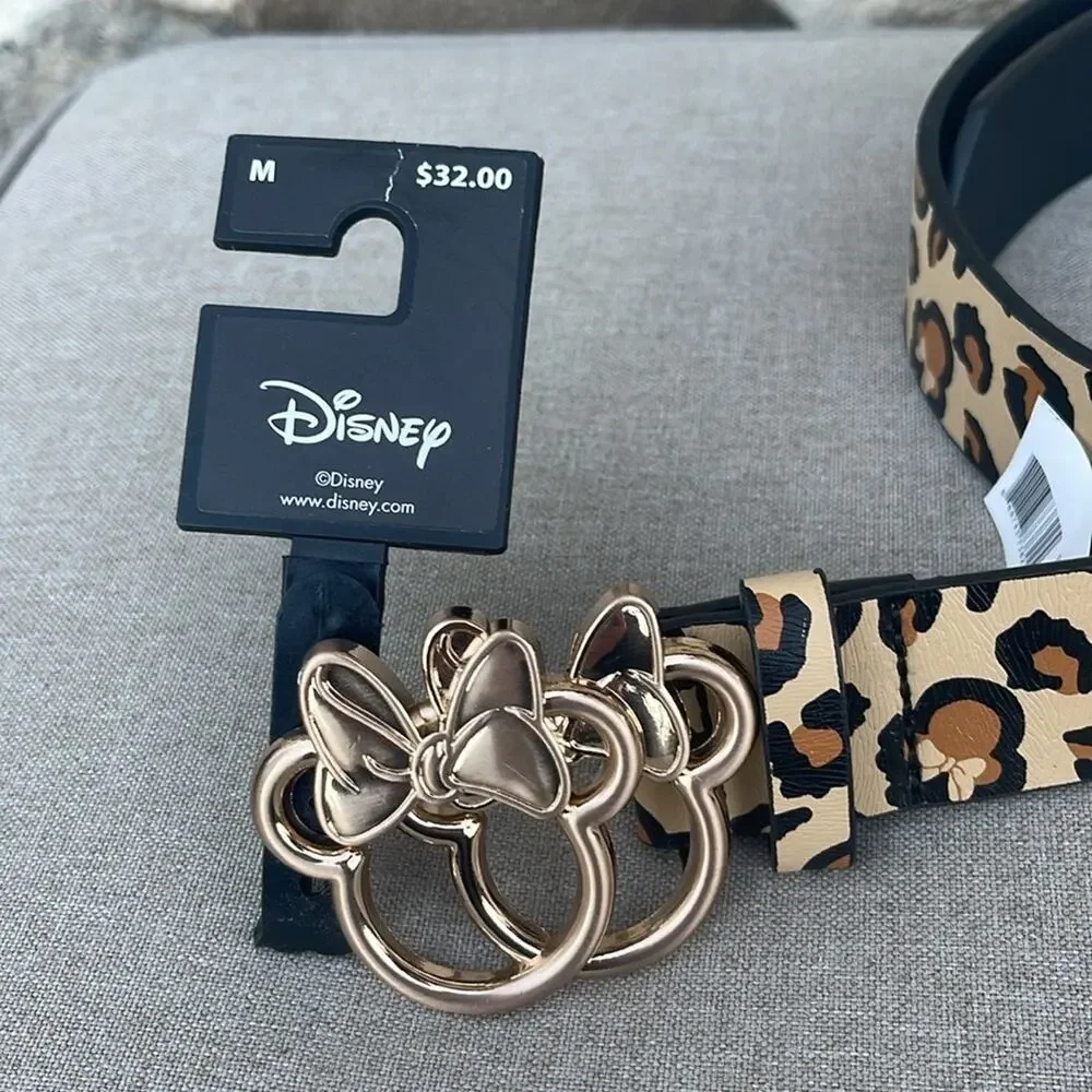 Disney brown & black animal print belt Gold Minnie Mouse buckle size medium NEW